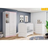 Guarda Roupa Infantil Bala de Menta c/ 3 Portas e 2 Gavetas Branco/Rosa - Henn