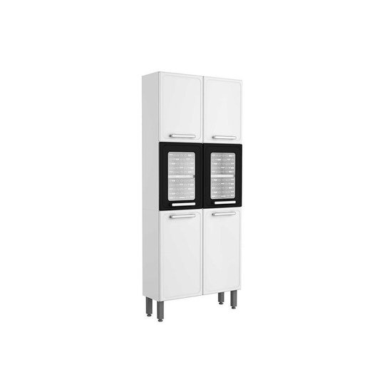 Paneleiro de Cozinha Gourmet 7039 6 Portas (2 c/ Vidro) 80cm Branco/Preto - Bertolini