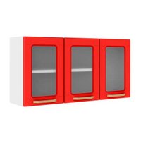 Armário Aéreo p/ Cozinha  Colors 6010 3 Portas c/ Vidro 105cm Branco/Vermelho - Bertolini