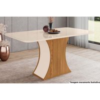Mesa de Sala Jantar Luiza SC15 + Tampo Madeirado Vidro Curvo 160x90cm Nature/Off White - Henn
