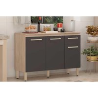 Balcão de Cozinha Dama 3 Portas e 1 Gaveta c/ Tampo 120cm Avena/Grafito - Demóbile