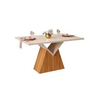 Mesa de Sala Jantar Argo + Tampo Madeirado Vidro 120x90cm Carvalho/Off White - DJ Móveis