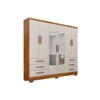 Guarda Roupa Solteiro 6 Portas e 6 Gavetas c/Espelho e Pés Encant Freijo Cumaru c/ Fendi - Novo Horizonte
