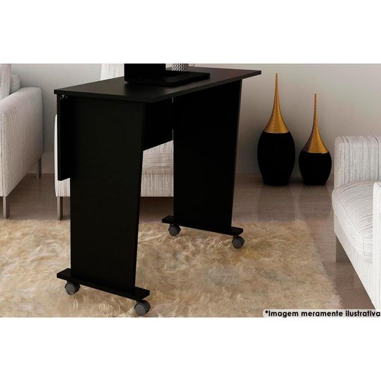 Mesa Multiuso Escritório Dobrável ME4117 c/ Rodízios Preto - Tecno Mobili