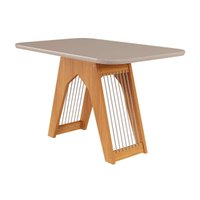 Mesa de Sala Jantar Carol + Tampo Madeirado Vidro 130x80cm Nature/Off White - Cimol