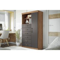 Cômoda de Quarto Marabá 1.6 c/ 1 Porta 2 Nichos e 6 Gavetas Jatoba/Grafitte - Santos Andirá