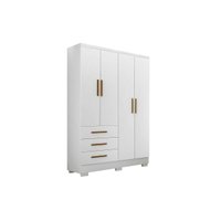 Guarda Roupa Solteiro 4 Portas e 3 Gavetas c/Pés Encant Branco - Novo Horizonte