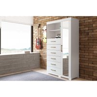 Cômoda de Quarto Marabá 1.6 c/ 1 Porta 2 Nichos e 6 Gavetas c/ Espelho e Pés Branco - Santos Andirá