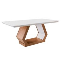 Mesa de Sala Jantar Alvorada + Tampo Madeirado Reto 180x90cm Imbuia/Off White - Rufato