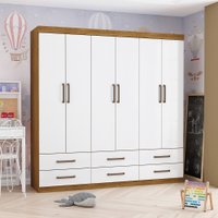 Guarda Roupa Infantil Ariel 6 Portas 6 Gavetas Freijó com Branco