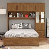 Guarda Roupa Modulado com Cama Paris 5 Portas com Espelho e 2 Gavetas Freijó