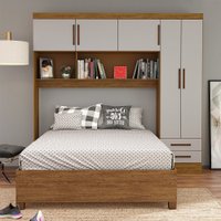 Guarda Roupa Modulado com Cama Paris 5 Portas 2 Gavetas Freijó com Off White