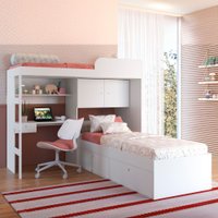 Beliche Atacama 6 Portas 1 Gaveta com Escada Cama Alta e Bancada de Estudo