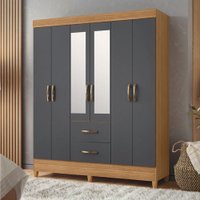 Guarda Roupas Casal com Espelho 6 Portas 2 Gavetas Mobi Nature / Grafite Albatroz