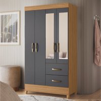 Guarda Roupas Solteiro com Espelho 4 Portas 2 Gavetas Mobi Nature / Grafite Albatroz