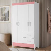 Guarda Roupas Solteiro 4 Portas 2 Gavetas Mobi Branco / Rosa Flex Albatroz