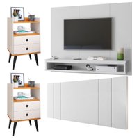 Painel TV 50 Polegadas Cabeceira Cama Box Casal a1,40 Branco Kit 2 Mesinhas Quarto Gaveta Nicho Off White/Cinamomo- RPM