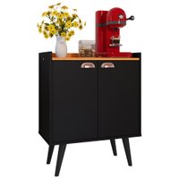 Buffet Linea 2 Portas Cantinho Café Decoração Cozinha Sala Estar Jantar Puxador Prateleiras Preto/Cinamomo- RPM Móveis