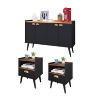 Kit 2 Mesinhas Cabeceira Estilo Preto/Freijó 1 Gaveta Nicho Buffet Kiev Cantinho Café Preto/Cinamomo