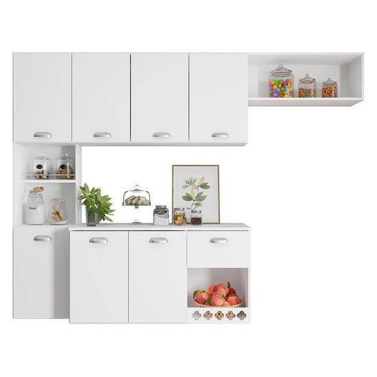 Armário Suspenso Cozinha Completa Estilo Planejado Módulo Único Puxador Concha Mila Nichos Decorativos Branco Lojas RPM