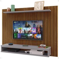 Painel Suspenso Nairóbi Prateleira Superior Nicho Tv até 48 Polegadas Sala Estar Quarto - Ripado Freijó/Cinza Lojas RPM