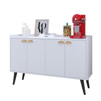 Aparador Buffet Kiev Cantinho Café 4 Portas Puxador Concha Prateleira Interna Organizadora Pés Retrô - Branco - RPM