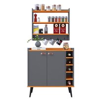 Kit Aparador Buffet Madero Barzinho Sala Jantar Armário Suspenso Amélia Ganchos - Cinza/Cinamomo