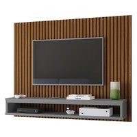 Painel Cissa Tv 32 40 42 46 47 50 Polegadas Prateleira Nicho Decorativo Suspenso Quarto Sala -Ripado Freijó/Cinza-RPM