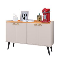 Aparador Buffet Kiev Cantinho Café 4 Portas Puxador Concha Prateleira Organizadora Pés Retrô -Off White/Cinamomo - RPM