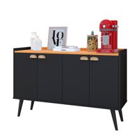Aparador Buffet Kiev Cantinho Café 4 Portas Puxador Concha Prateleira Organizadora Pés Retrô - Preto/Cinamomo - RPM