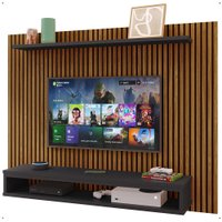 Painel Suspenso Nairóbi Prateleira Superior Nicho Tv até 48 Polegadas Sala Estar Quarto - Ripado Freijó/Preto -Lojas RPM