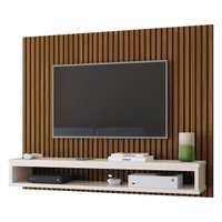Painel Cissa Tv 32 36 40 42 46 47 50 Polegadas Prateleira Nicho Decorativo Quarto Sala -Ripado Freijó/Off White -RPM