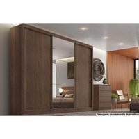 Guarda Roupa Casal 3 Portas de Correr e 6 Gavetas c/ Espelho Natus Freijo Cumaru c/ Fendi - Novo Horizonte