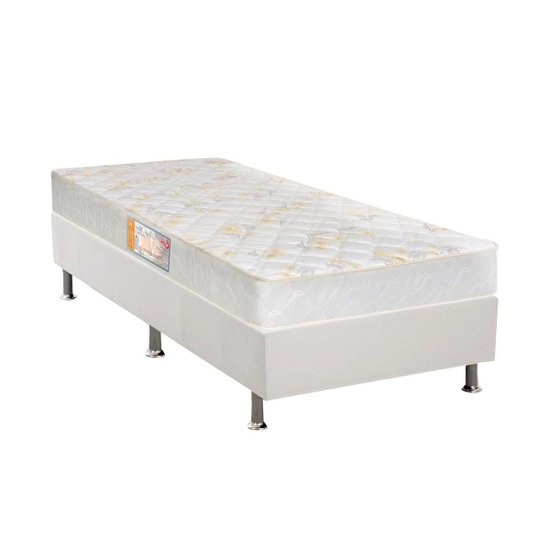 Cama Box Solteiro: Colchão Ortopédico Castor Sleep Firme + Base CRC Courano White(88x188)