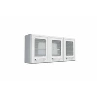 Armário Aéreo p/ Cozinha Gourmet 7009 3 Portas c/ Vidro 120cm Branco - Bertolini