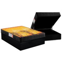 Cama Box Baú Casal: Colchão Anatômico Anjos D28 / AG65 Pantanal + Base CRC Suede Black(138x188)