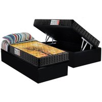 Cama Box Baú Solteiro: Colchão Anatômico Anjos D28 / AG65 Pantanal + Base CRC Suede Black(88x188)
