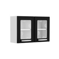 Armário Aéreo p/ Cozinha  Evidence 7006 2 Portas c/Vidro 80cm Branco/Preto - Bertolini