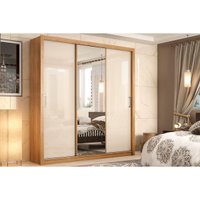 Guarda Roupa Casal 3 Portas de Correr e 2 Gavetas c/ Espelho Residence Amêndola/Off White - Demóbile