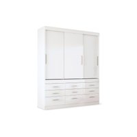 Guarda Roupa Solteiro 3 Portas de Correr e 9 Gavetas Click 3.9 Branco - Santos Andirá