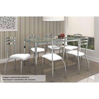 Sala de Jantar Completa Reno c/ Tampo Vidro 150cm + 6 Cadeiras Portugal Cromado/Courano Branco - Kappesberg