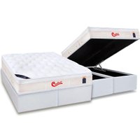 Cama Box Baú Queen: Colchão Molas Ensacadas Castor Pocket Gold Star Vitagel + Base CRC Courano White(158x198)