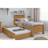 Cama Solteiro Athenas 2 Gavetas c/Auxiliar Rovere/Amêndoa - Lopas
