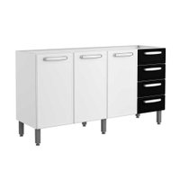 Balcão de Cozinha Evidence 7028 3 Portas e 4 Gavetas s/ Tampo 160cm Branco/Preto - Bertolini