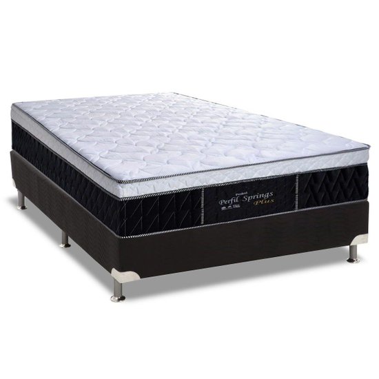 Cama Box Casal: Colchão Molas Ensacadas Probel MasterPocket Perfil Springs Plus + Base CRC Suede Black(138x188)