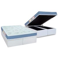 Cama Box Baú Queen: Colchão Espuma D45 Castor Sleep Max Duplo + Base CRC Courano White(158x198)