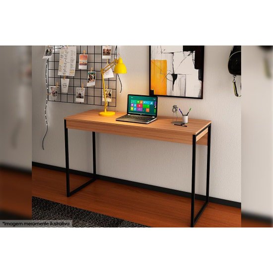 Mesa de Computador Industrial ME4160 Amêndoa/Preto - Tecno Mobili