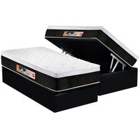 Cama Box Baú Solteiro: Colchão Espuma D45 Castor Black e White Air Euro Pillow + Base CRC Courano Black(88x188)