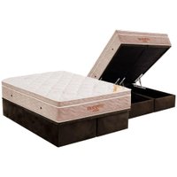 Cama Box Baú King: Colchão Espuma Ortobom D33 Viscoelástico Apollo Viscomemory + Base CRC Suede Brown(186x198)