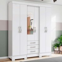 Guarda Roupa Solteiro 6 Portas e 3 Gavetas c/ Espelho e Pés Briz B23 Nature/Off White - Henn